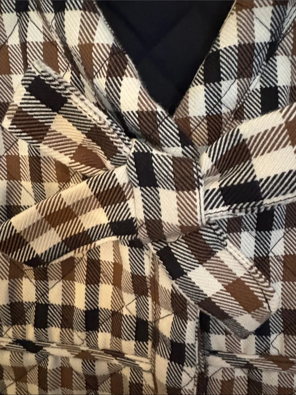 Bailey / 44 Black and Brown Plaid Sleeveless quilted Vest with Bow Detail xl bn